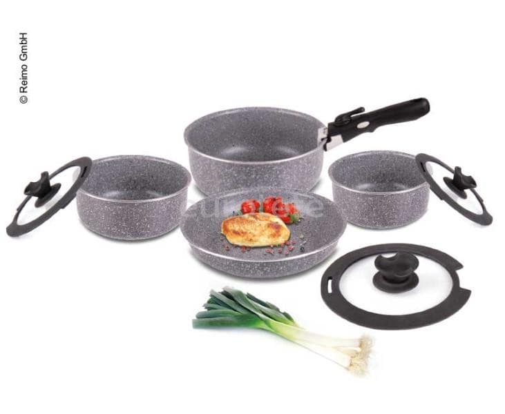 Ollas y sarten aluminio set 8 piezas con asa desmontable  - 92316 - Eurotete