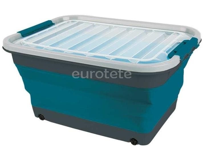 Cesta plegable 61 x 45 verde petrol + gris con tapa y asas transporte para camping y hogar 0