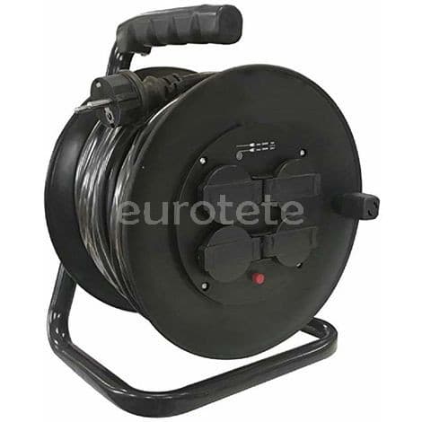 Alargo 25 metros de carrete cable electrico con 4 enchufes camping autocaravana