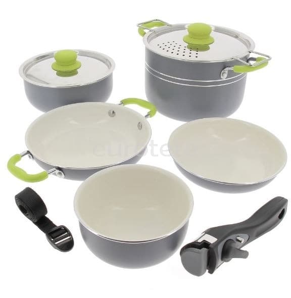 Olles i paella verd + gris amb nansa desmuntable per parament cuina  - 084189 - Eurotete