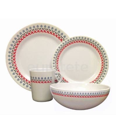 Vajilla melamina blanco, rojo y gris de 16 piezas para caravaning o nautica 1