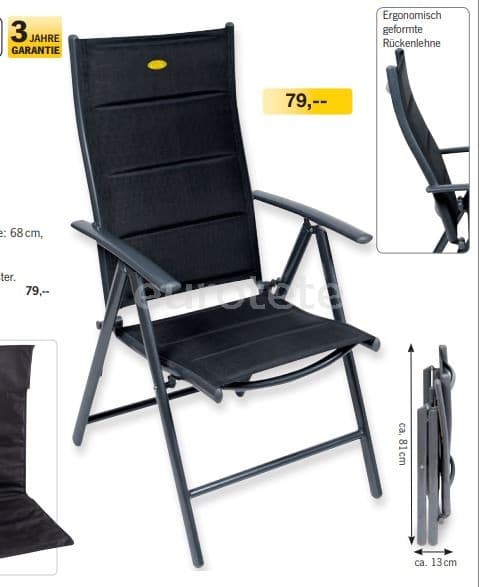 Silla camping Ischia 81 x 57 x 12 plegable negro confort  - 9101540 - Eurotete