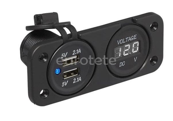 Usb doble 2 x 2,1 amperios + voltimetro 12 voltios toma con marco 1