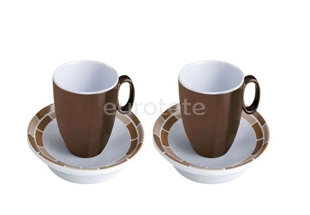 Taza cafe espresso marron y blanco con 2 unidades para autocaravana o camping 1